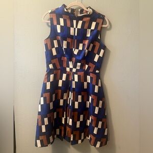 Milly of New York Blue and Brown Geometric Mini Dress